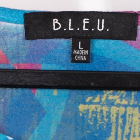 B.L.E.U. Shirt L Womens Multicolor Floral Bird Boxy Loose Fit Gems Elastic Waist - Picture 4 of 5